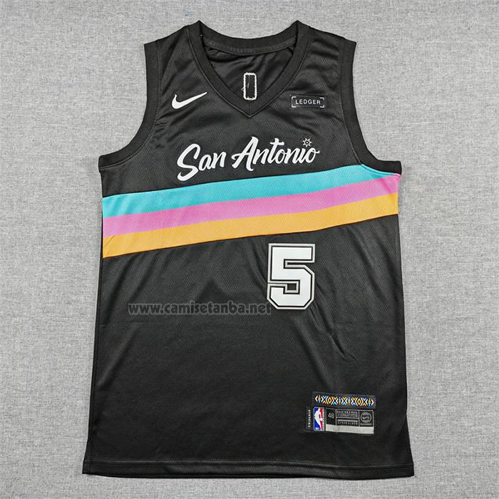 Camiseta San Antonio Spurs Stephon Castle NO 5 Ciudad 2025-26 Negro